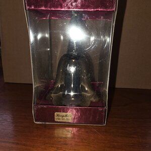 SILVER PLATED BELL WITH SANTA FIGURE ON TOP WITH BAG OF GIFTS